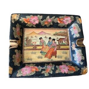 Royal Satsuma Cigar Tray Dish Geisha Design Gold Raised Moriage